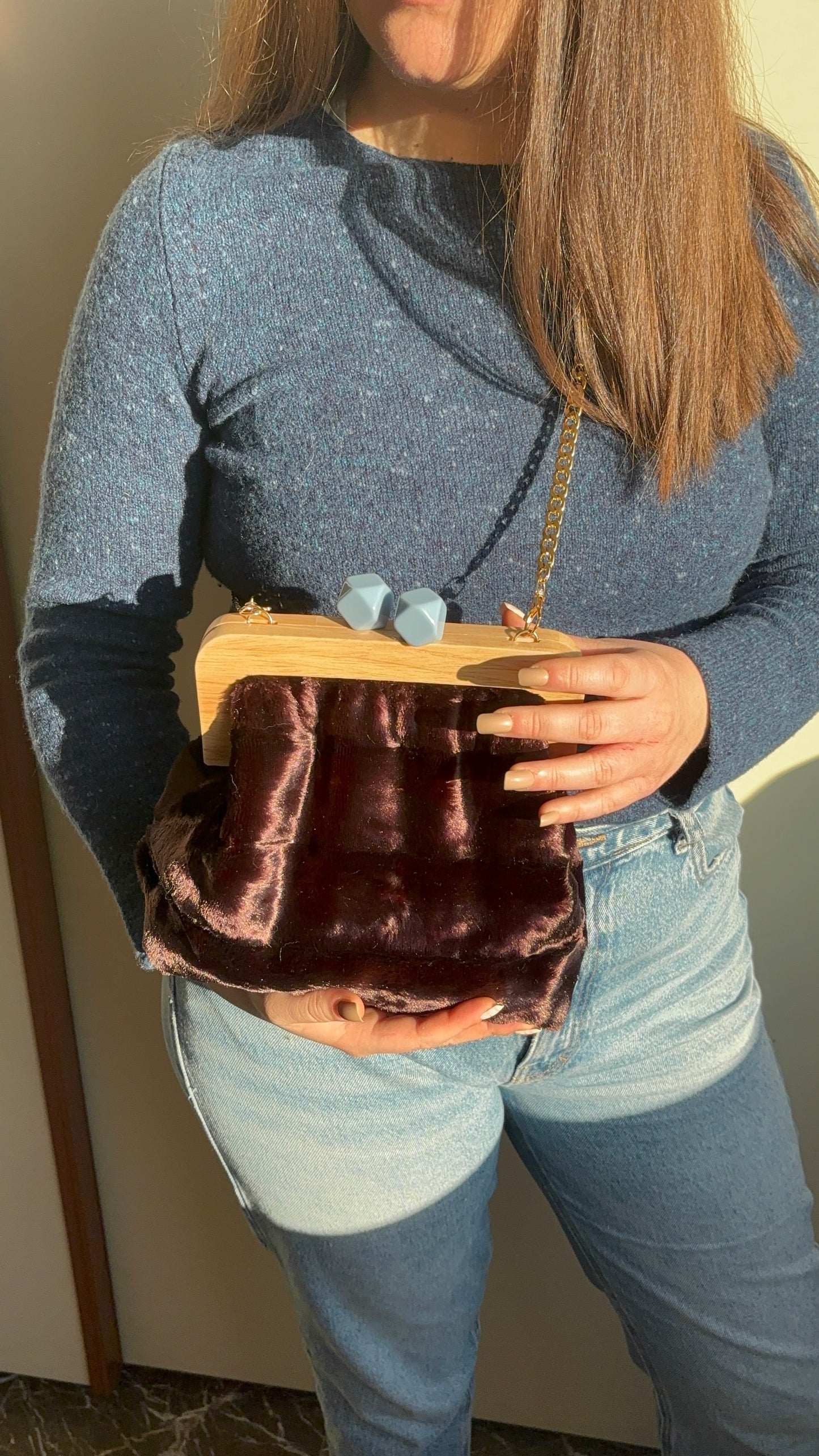 Teddy - Borsa clutch con chiusura magnetica in legno