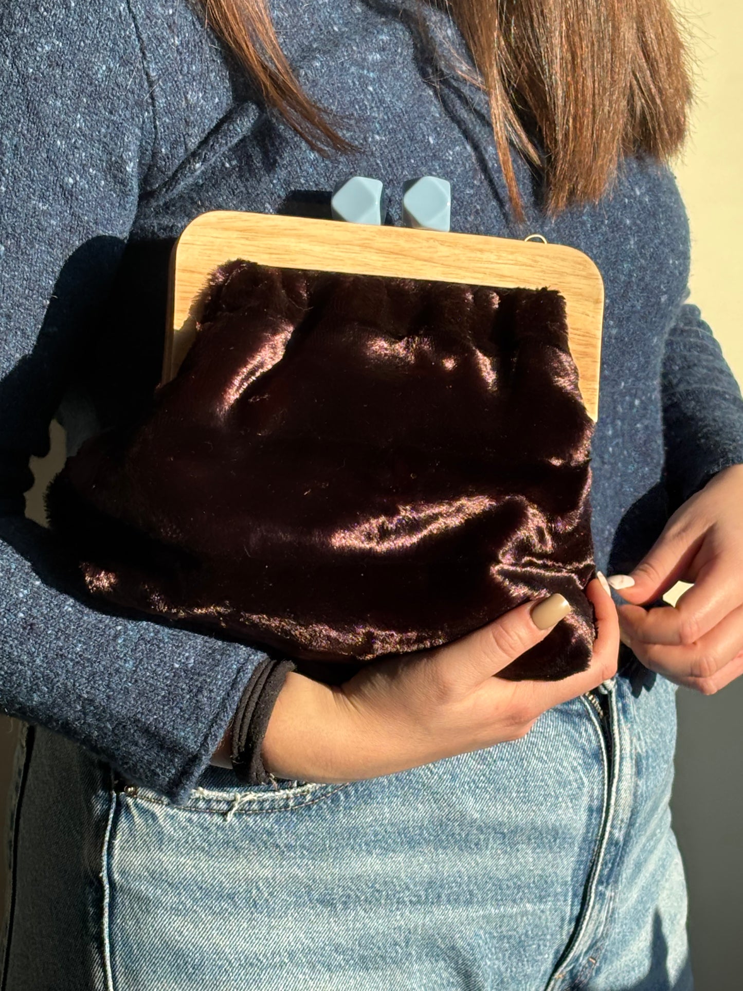 Teddy - Borsa clutch con chiusura magnetica in legno