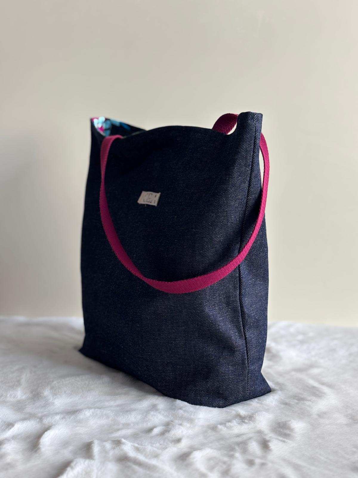 Lyra - Tote bag in denim scuro e cotone floreale deadstock | Gea Design