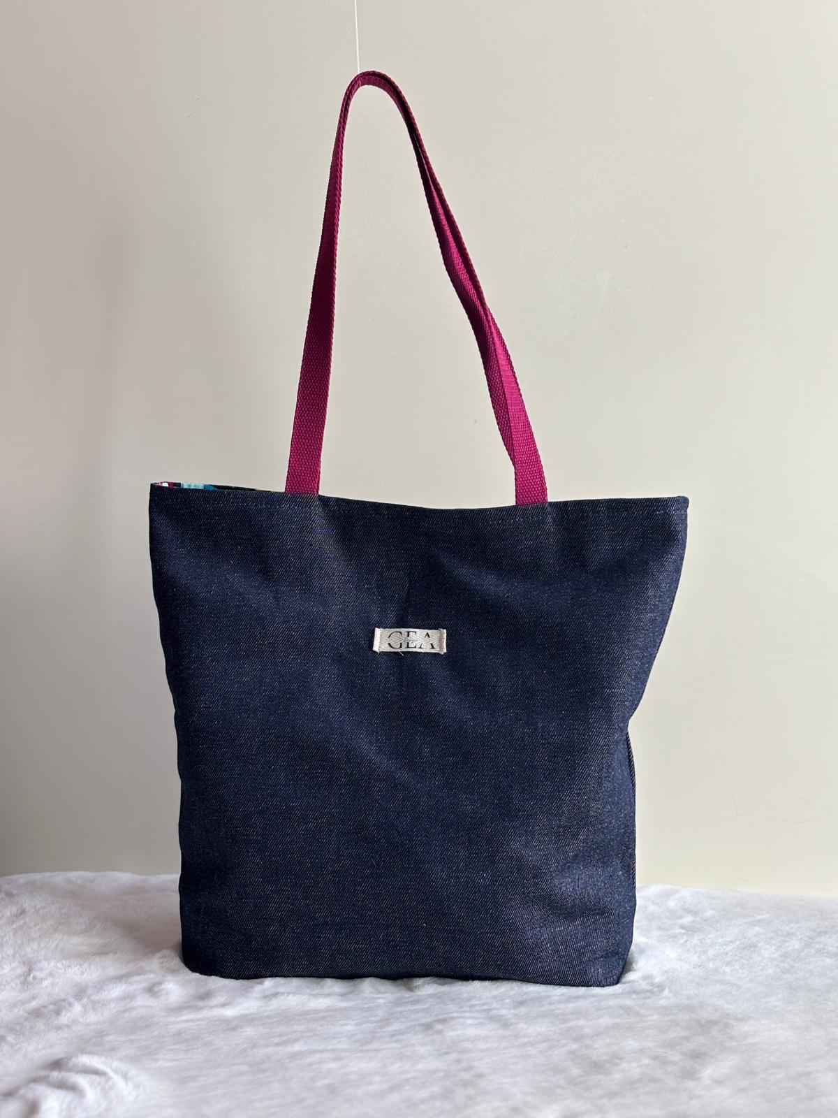 Lyra - Tote bag in denim scuro e cotone floreale deadstock | Gea Design