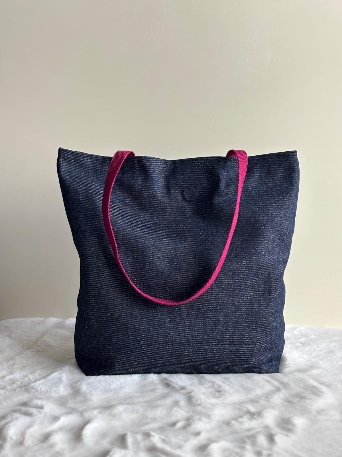 Lyra - Tote bag in denim scuro e cotone floreale deadstock | Gea Design
