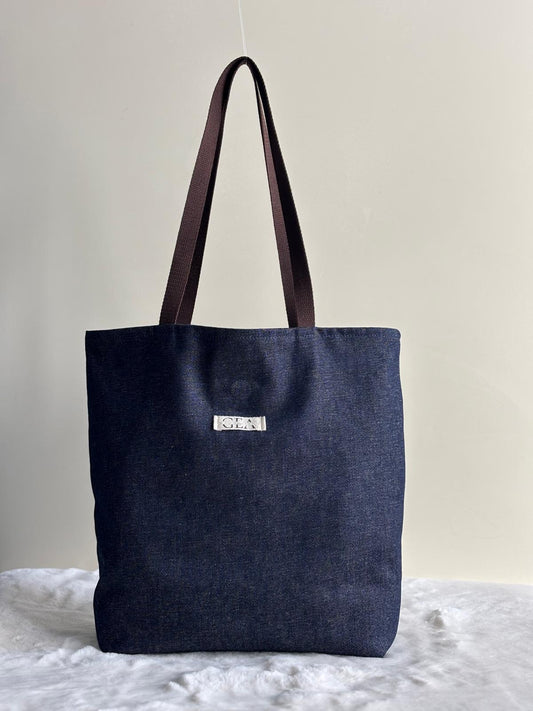 Ryn - Tote bag in denim scuro e cotone militare deadstock | Gea Design