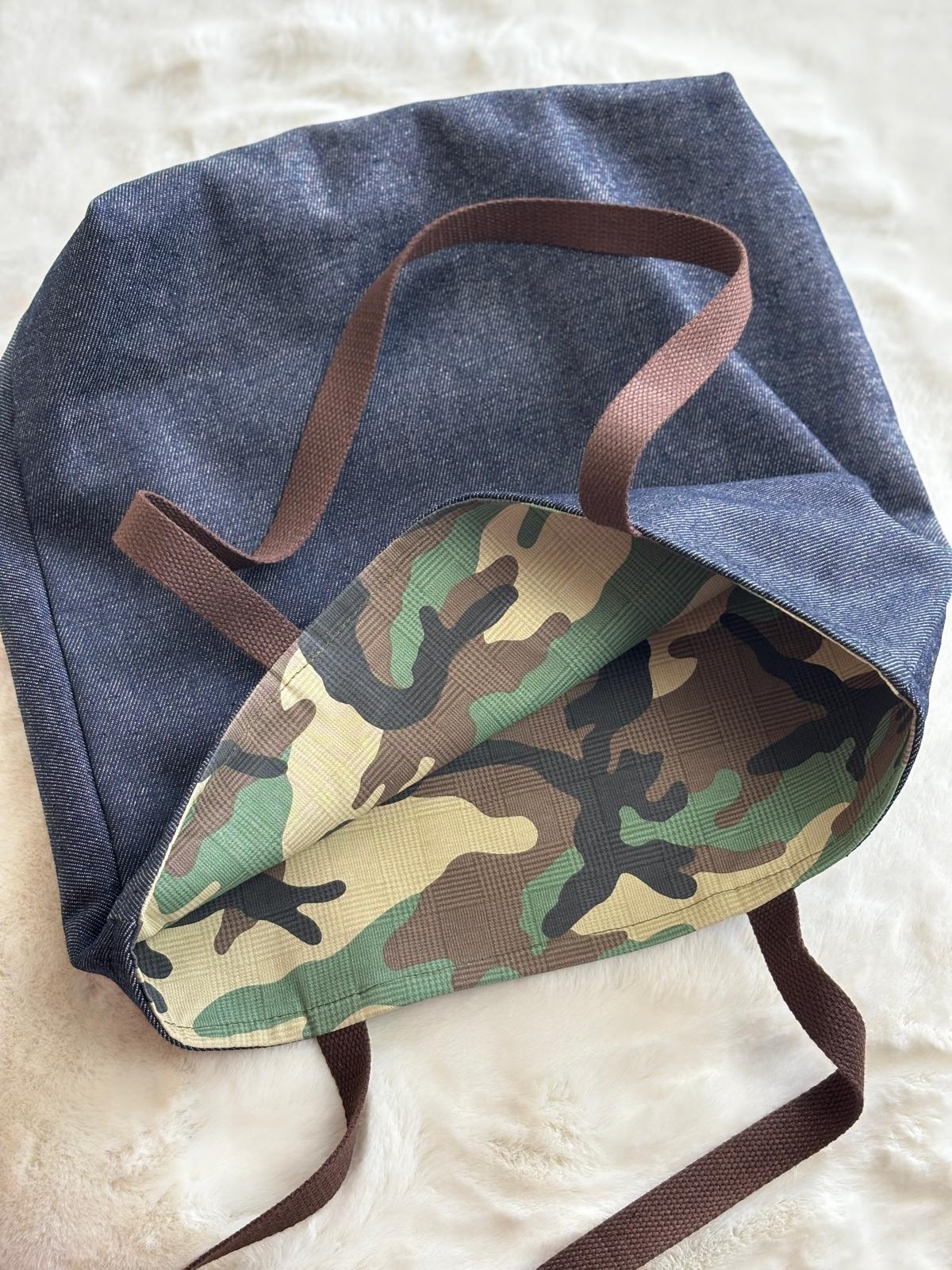 Ryn - Tote bag in denim scuro e cotone militare deadstock | Gea Design