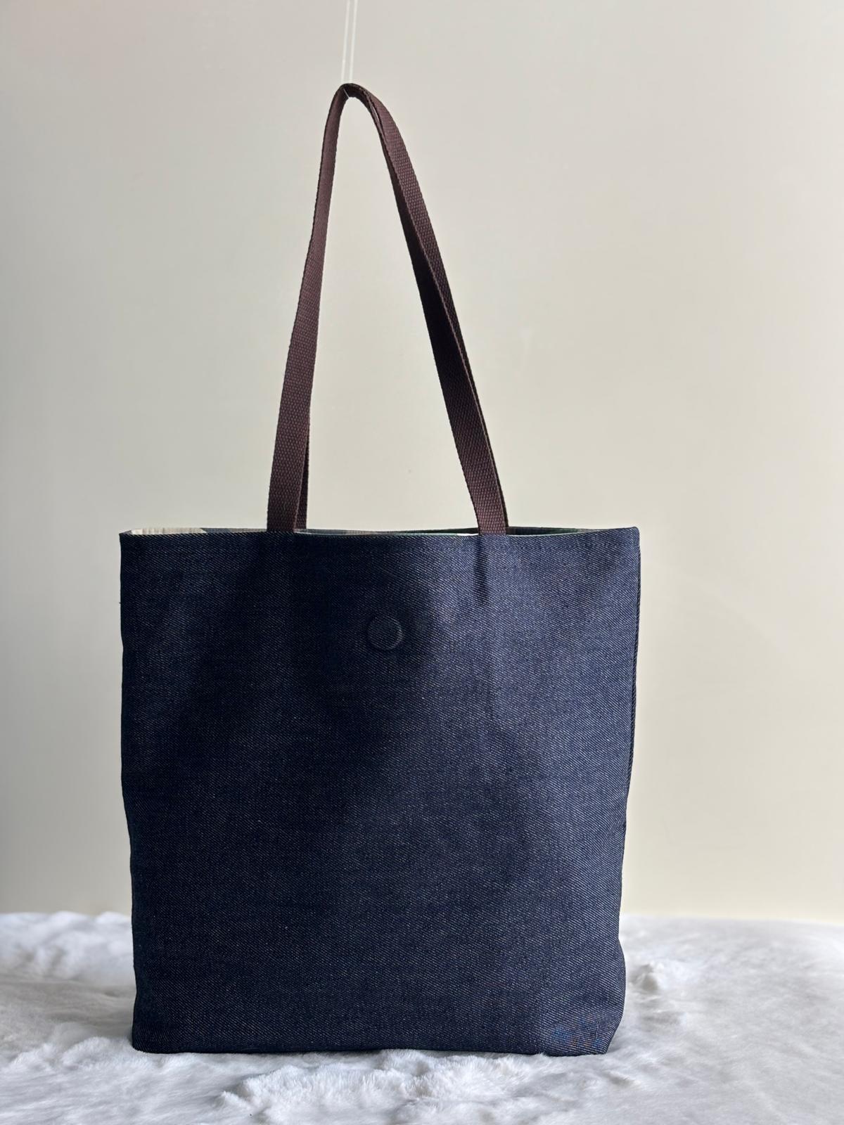 Ryn - Tote bag in denim scuro e cotone militare deadstock | Gea Design